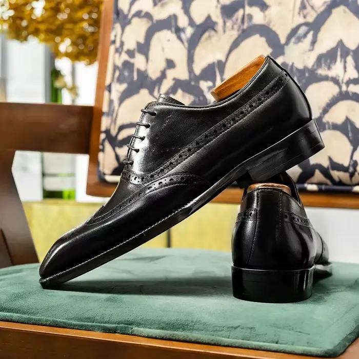 Hanmce-Chaussures Oxford respirantes en cuir véritable pour hommes, chaussures vernies, mode