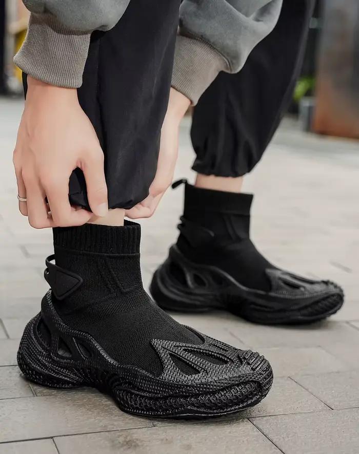 Classique noir Hommes chaussures hautes respirant tricot chaussettes
