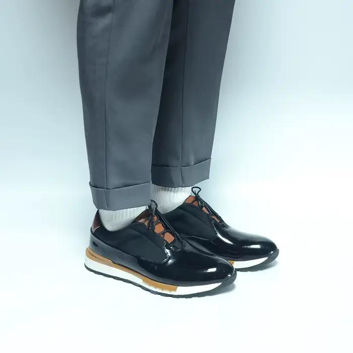 Baskets Oxford pour hommes en cuir verni véritable à lacets semelle antidérapante lisses pour bureau fêtes décontractées occasions spéciales pour homme