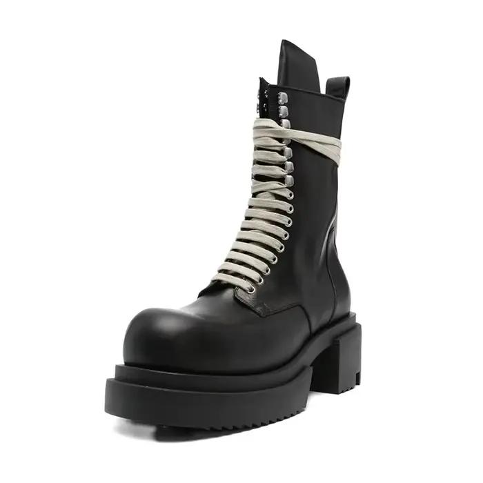 Chaussures montantes à plateforme en cuir véritable pour hommes