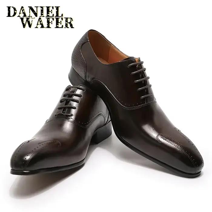 Chaussures en cuir véritable à lacets pour hommes, chaussures Oxford, robe formelle, Parker pointu, mariage, bureau, affaires, luxe, hiver