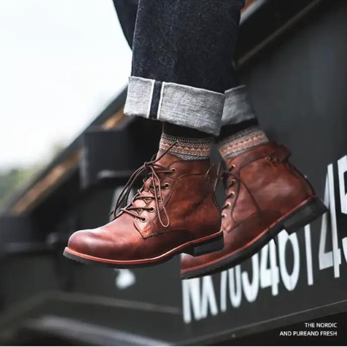Bottines en cuir rétro à bout rond pour hommes style punk street bottes de moto pour printemps automne occassions spéciales