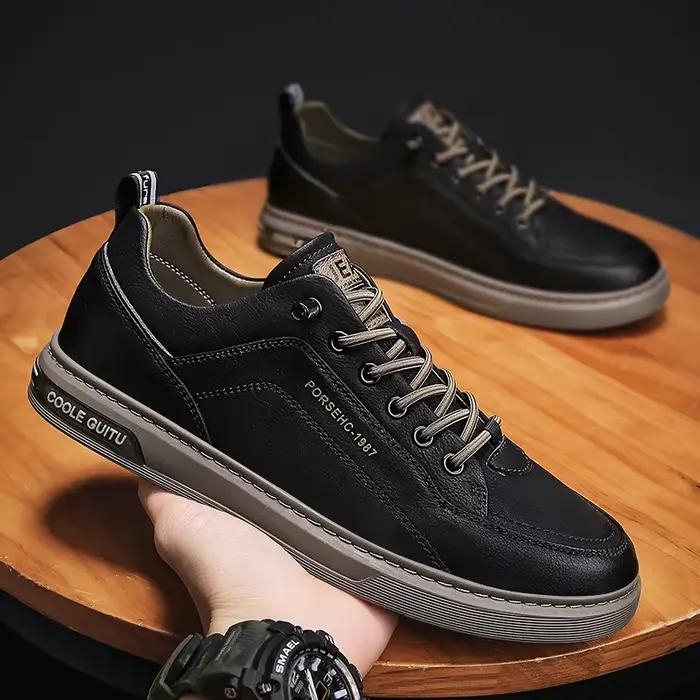 Chaussures décontractées en cuir pour hommes résistantes à l'usure avec semelle en caoutchouc antidérapante pour printemps et automne occassions diverses