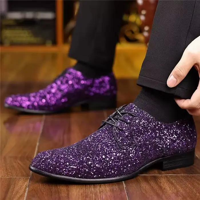 Chaussures de Style britannique à paillettes pour hommes, chaussures décontractées violettes pour affaires, rendez-vous, fête formelle, tendances, chaussures confortables et respirantes