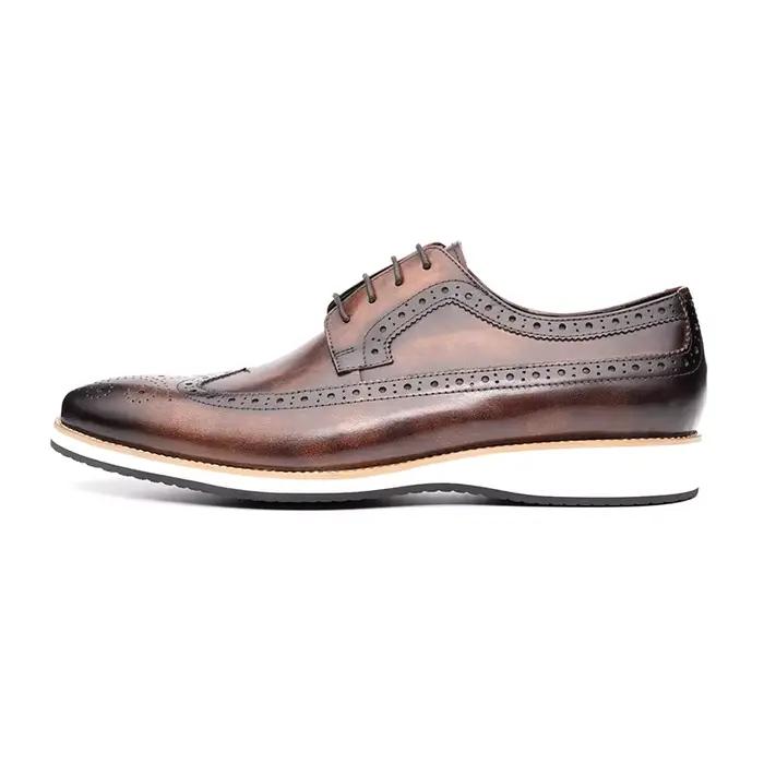 Brogues classiques hommes chaussures bureau d'affaires Oxfords décontracté à lacets mode hommes costumes chaussures en cuir pur bout d'aile rétro chaussures habillées
