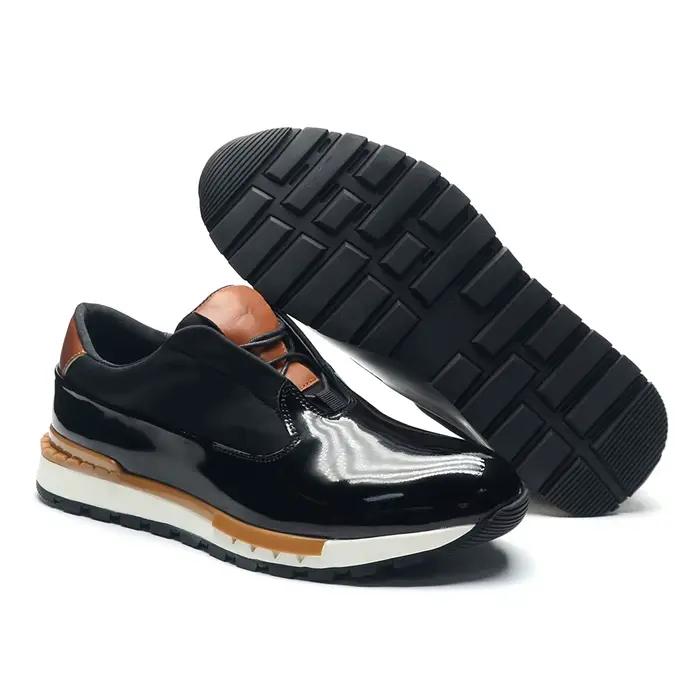 Baskets Oxford pour hommes en cuir verni véritable à lacets semelle antidérapante lisses pour bureau fêtes décontractées occasions spéciales pour homme