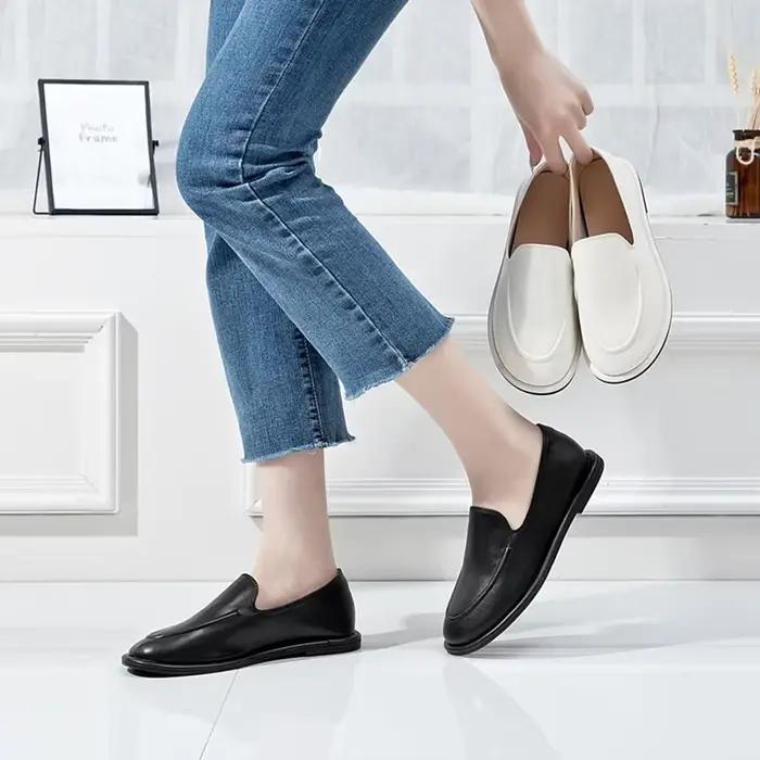 Mocassins Femme Cuir Véritable Bout Arrondi Souples Faciles à Enfiler Occasions Spéciales