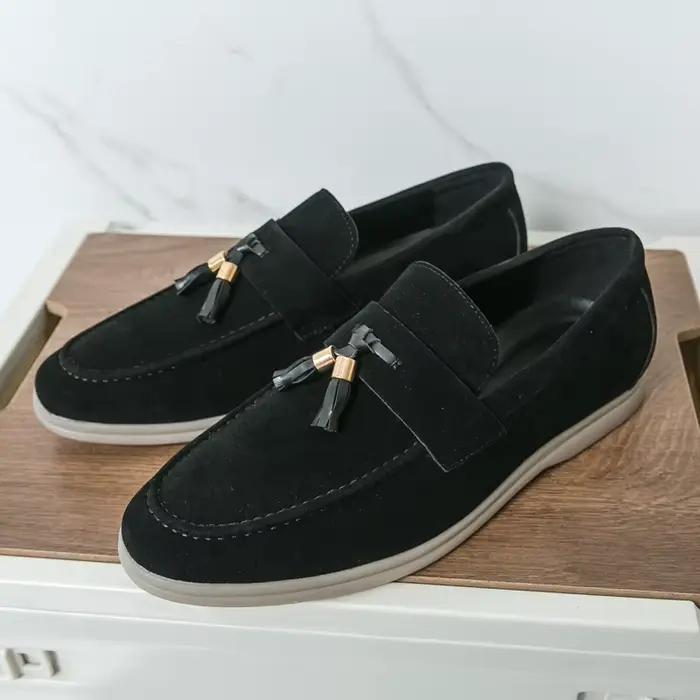 Designer hommes mocassin glands sans lacet mocassins chaussures en cuir suédé