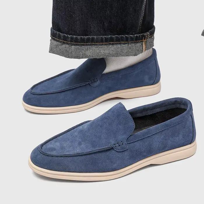 Mocassins classiques de créateur pour hommes en daim de vache et cuir véritable, chaussures décontractées tendance et colorées à enfiler pour hommes, chaussures de conduite plates pour hommes