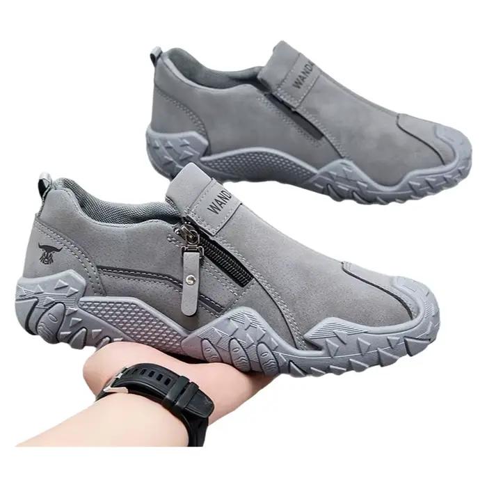 Chaussures décontractées pour hommes avec fermeture éclair latérale, semelle souple antidérapante, confort tout au long de la journée, cuir patchwork, pour homme, polyvalent, confortable, élégant, facile à enfiler, résistant à l'usure, pour les quatre saisons