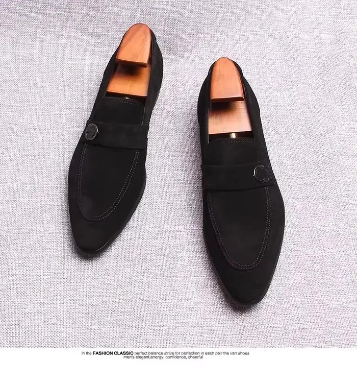 Chaussures en cuir d'affaires européennes pour hommes, chaussures pour hommes en cuir véritable mat, pieds respirants, mocassins volumés britanniques pointus
