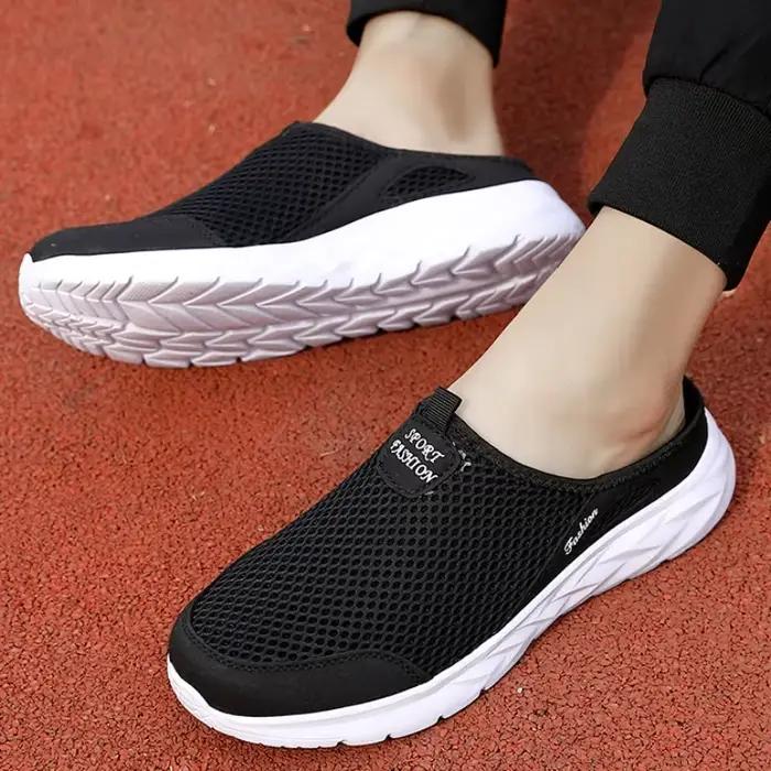 Demi-pantoufles YRZL en maille aérée pour hommes, chaussures respirantes et anti-transpirantes, parfaites pour les activités de plein air et les voyages