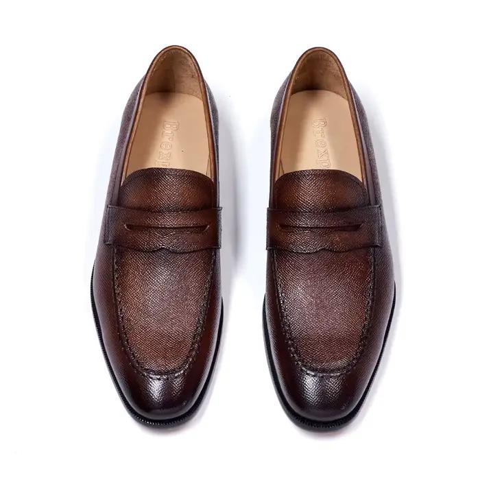 Chaussures habillées de luxe à enfiler pour hommes, en cuir véritable, mocassins italiens pour hommes, noires et marron, chaussures Oxford formelles de marque, chaussures décontractées pour hommes