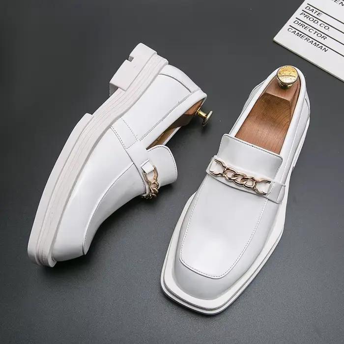Mocassins de luxe blancs en cuir pour hommes