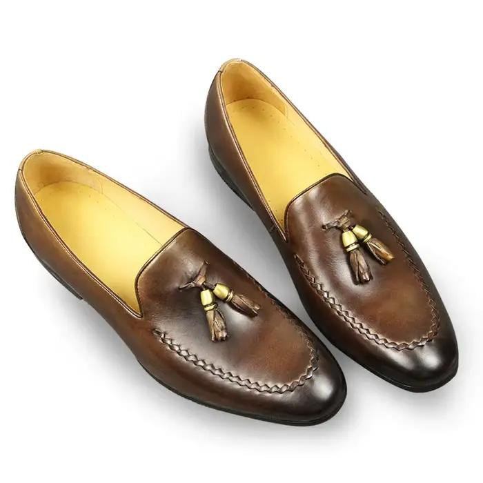 Mocassins en cuir véritable à franges pour hommes
