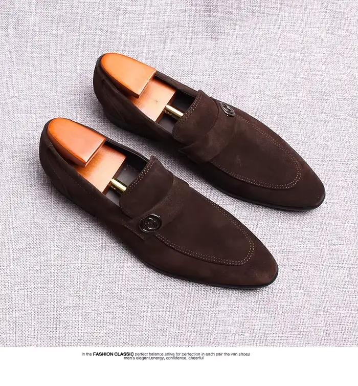 Chaussures en cuir d'affaires européennes pour hommes, chaussures pour hommes en cuir véritable mat, pieds respirants, mocassins volumés britanniques pointus