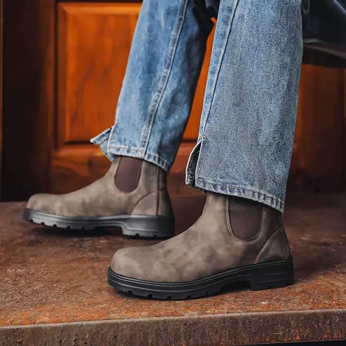 Bottines Chelsea en cuir rétro pour homme, bottes à plateforme décontractées, faites à la main, style britannique, printemps-automne, confortables et durables pour tous les jours