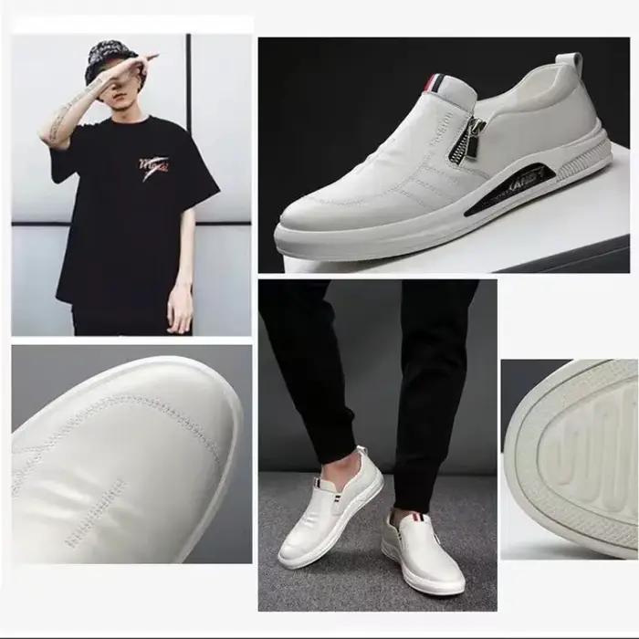 Chaussures en cuir décontractées pour hommes, mocassins zippés, baskets confortables, mocassins d'affaires décontractés, chaussures de conduite en plein air, marque de luxe