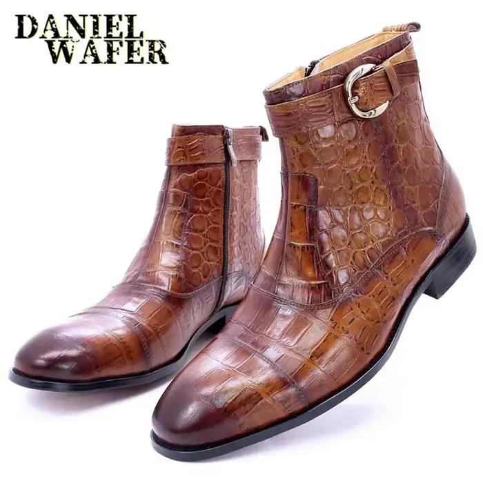 Bottines de luxe en cuir véritable pour hommes