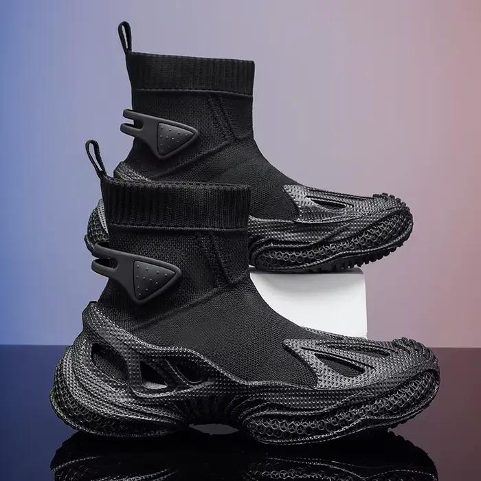 Classique noir Hommes chaussures hautes respirant tricot chaussettes