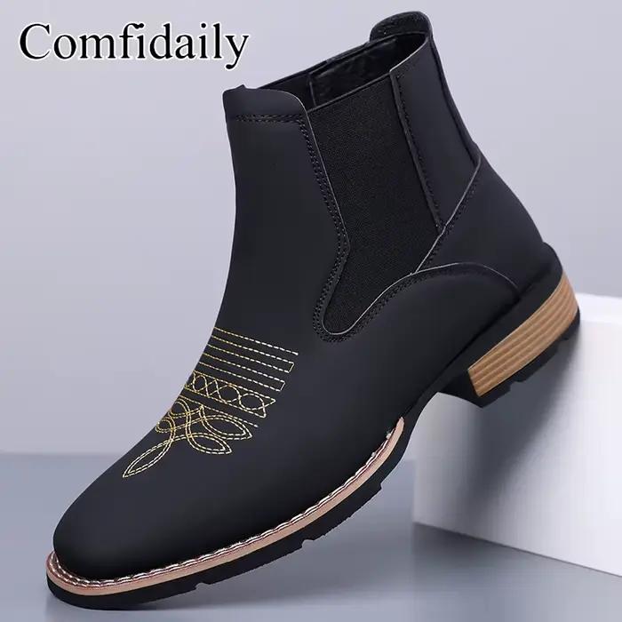 Bottines Chelsea pour hommes, style britannique rétro, confortables, antidérapantes, en cuir, pour toutes les saisons - 90223
