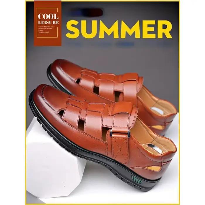 Chaussures en cuir pour hommes 2026 – Sandales d'été décontractées et habillées à talons hauts, semelle souple antidérapante – Chaussures de luxe en cuir noir