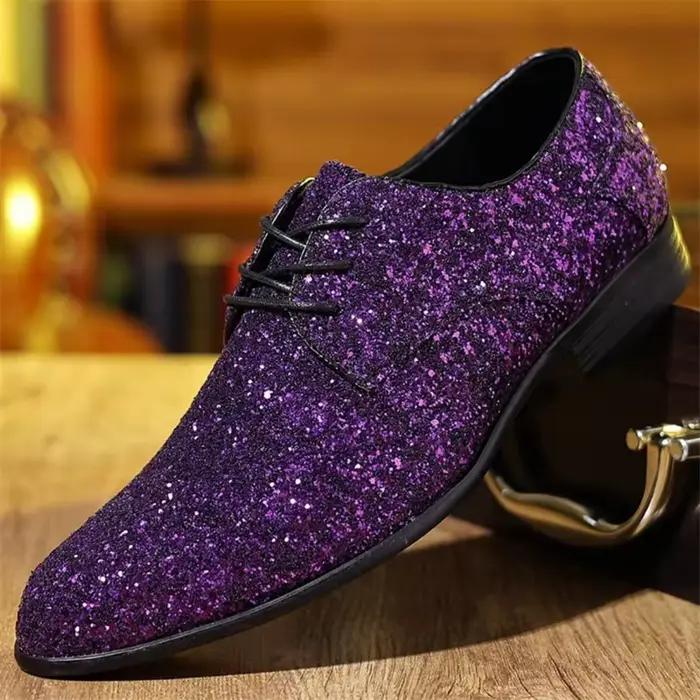 Chaussures de Style britannique à paillettes pour hommes, chaussures décontractées violettes pour affaires, rendez-vous, fête formelle, tendances, chaussures confortables et respirantes
