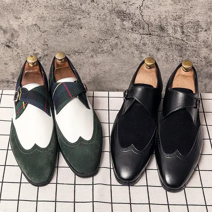 Chaussures en daim pour hommes, chaussures habillées en cuir, classiques Brogue, chaussures formelles, chaussures Bullock, grande taille 38-46