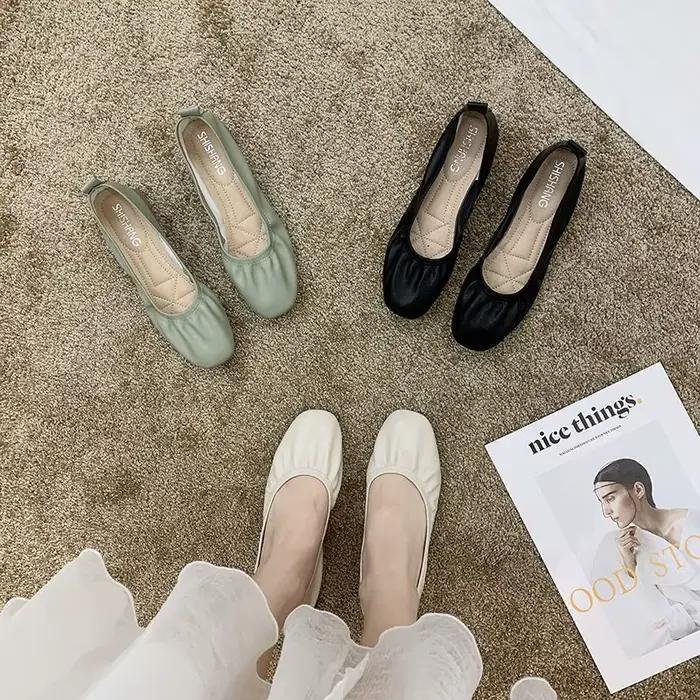 Mocassins vert luxe en cuir décontracté talons carrés chaussures de bureau pour femme 2025 chaussures d'été pour femmes avec vacances moyennes Y2k