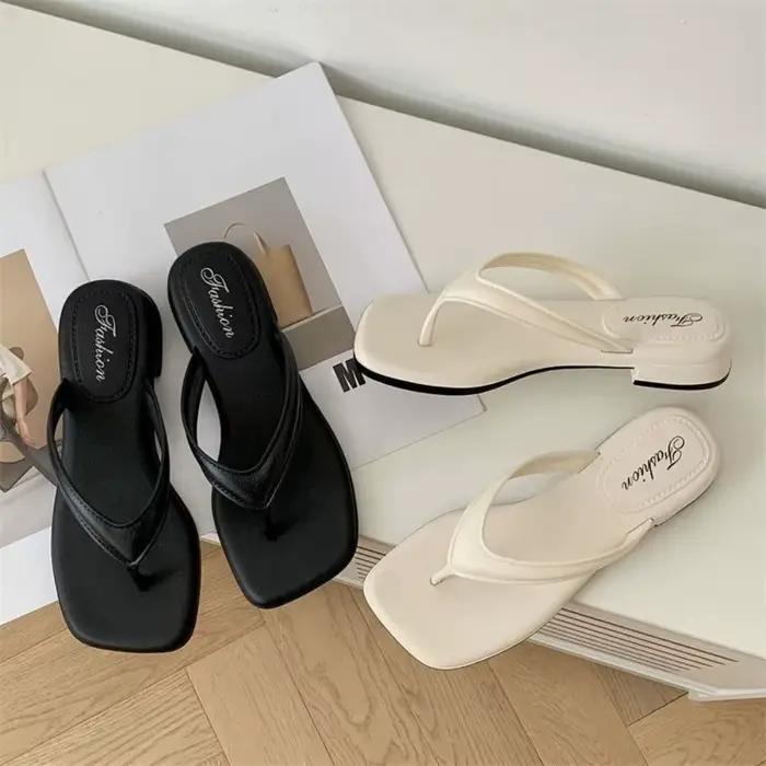 Sandales confortables et élégantes à bout carré, couleur unie, semelles antidérapantes, pour la plage