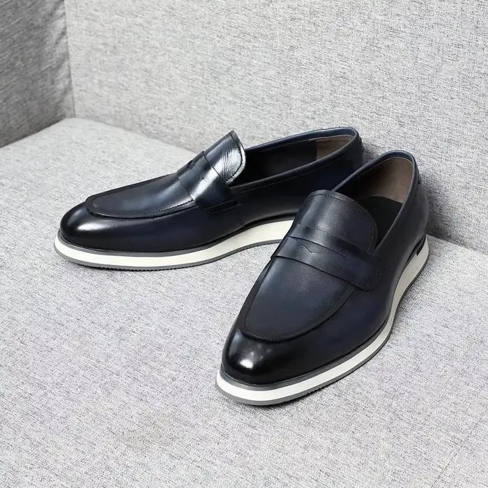 Chaussures décontractées élégantes pour homme en cuir de vache véritable mocassins penny loafers classiques pour printemps automne noir bleu 38 à 46