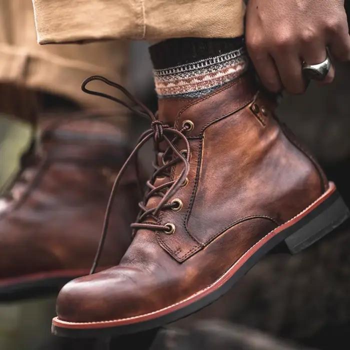 Bottines en cuir rétro à bout rond pour hommes style punk street bottes de moto pour printemps automne occassions spéciales