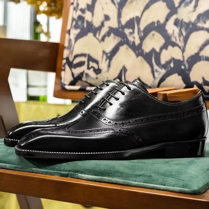 Hanmce-Chaussures Oxford respirantes en cuir véritable pour hommes, chaussures vernies, mode