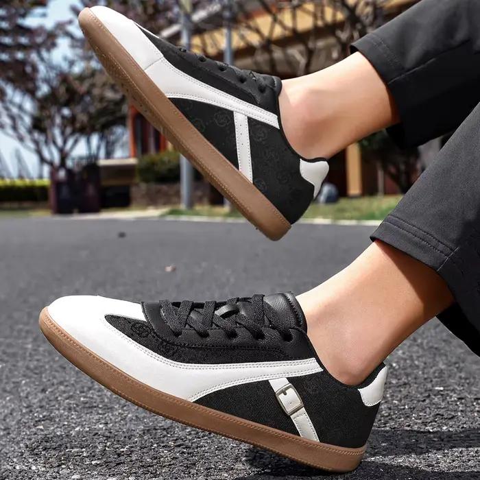 ELUVA – chaussures en cuir PU pour hommes, plates, respirantes, de haute qualité, à lacets, confortables, semelle souple, antidérapantes, décontractées, pour skateboard