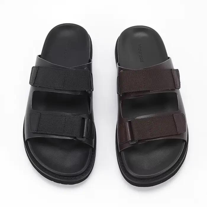 Sandales plates antidérapantes en cuir de veau pour hommes