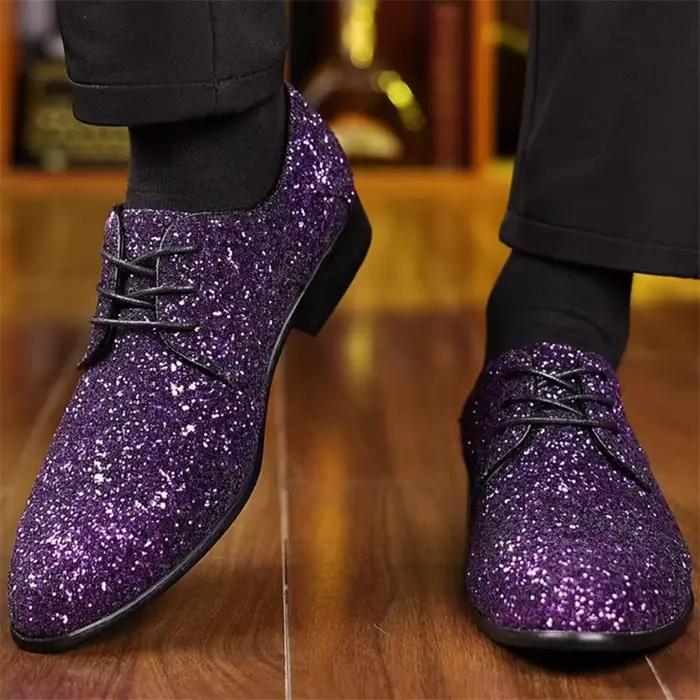 Chaussures de Style britannique à paillettes pour hommes, chaussures décontractées violettes pour affaires, rendez-vous, fête formelle, tendances, chaussures confortables et respirantes