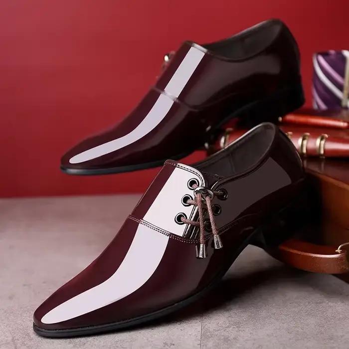 Chaussures en cuir décontractées pour hommes, nouvelles chaussures habillées d'affaires à la mode, pointues et brillantes, chaussures de mariage pour hommes, printemps 2025