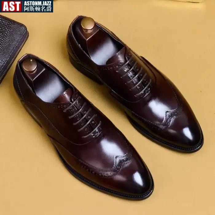 Chaussures en cuir Brogues classiques pour hommes cuir véritable de luxe bout pointu occasionnels mariage office événements formels