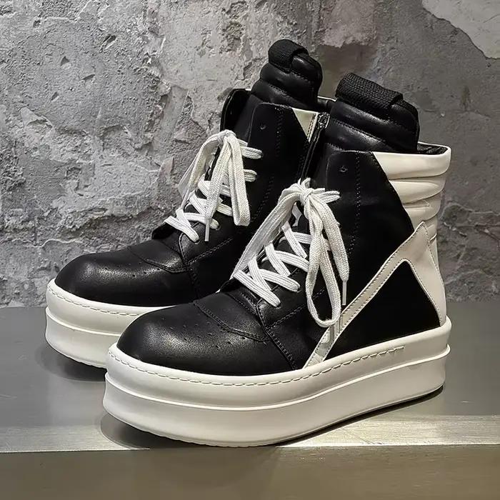 Bottes montantes noires et blanches pour hommes avec fermeture éclair latérale