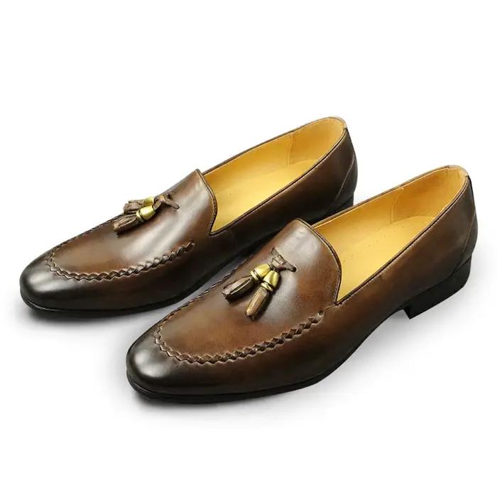 Mocassins en cuir véritable à franges pour hommes