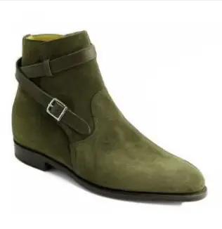 Nouveaux hommes chaussures classique haut de gamme fait à la main rouge Faux daim ceinture boucle réglable talon bas tout-match mode cheville Bootsh87