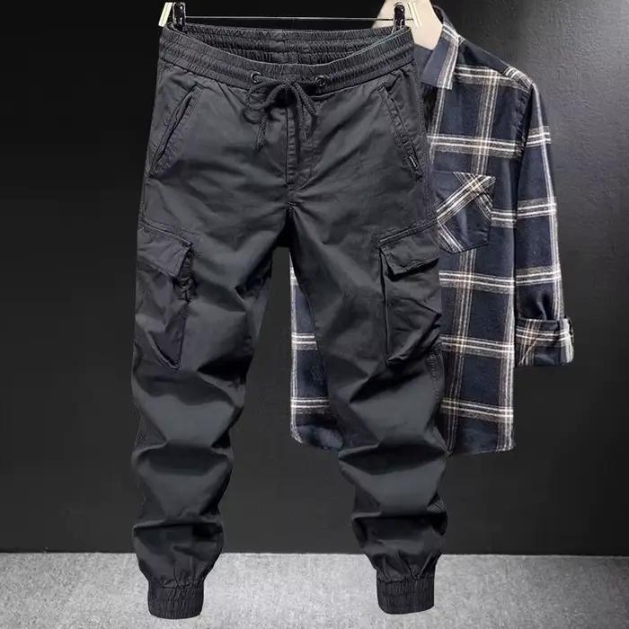 Mode travail décontracté pour hommes printemps et automne marque à la mode pieds amples couleur unie travail américain pantalons décontractés