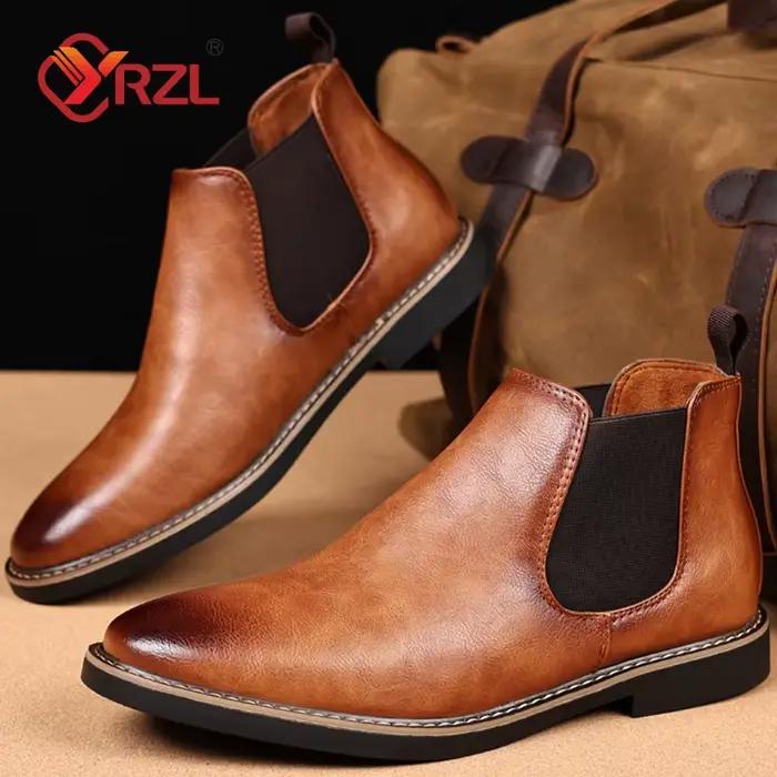 YRZL chaussures pour homme Chelsea bottes marque rétro confortable en cuir PU imperméable bottines anti-dérapant noir