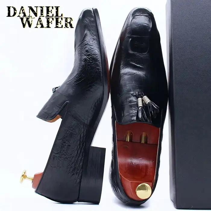 Mocassins en cuir à imprimé crocodile pour hommes, chaussures décontractées, mocassins marron et noir, bureau, robe de mariée, luxe, été