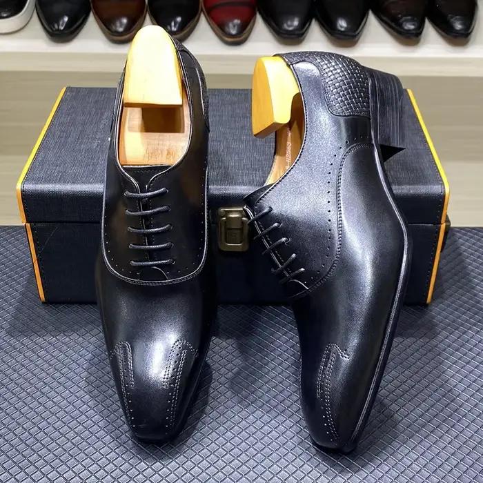 Chaussures en cuir véritable à lacets pour hommes, chaussures Oxford, robe formelle, Parker pointu, mariage, bureau, affaires, luxe, hiver