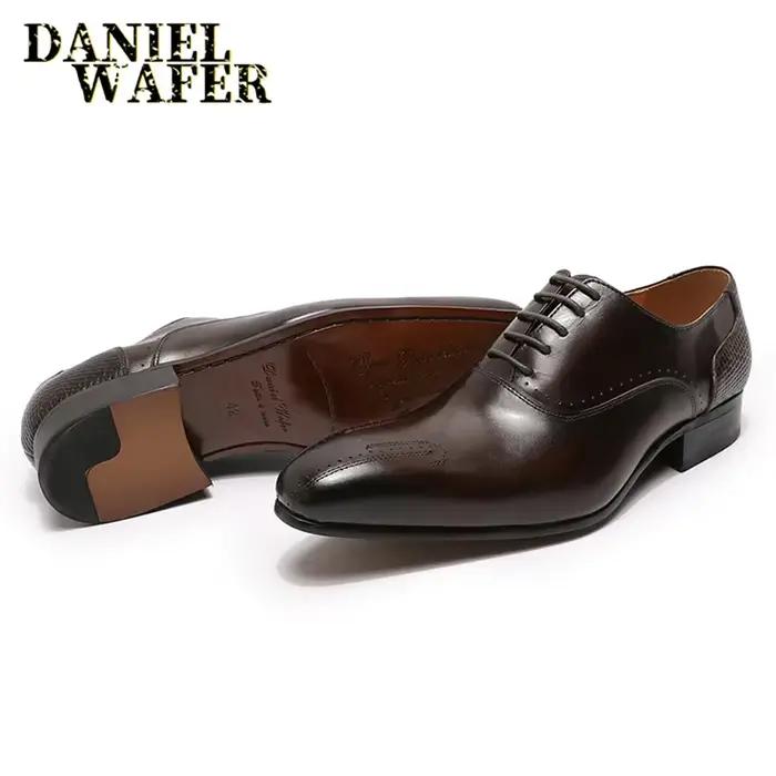 Chaussures en cuir véritable à lacets pour hommes, chaussures Oxford, robe formelle, Parker pointu, mariage, bureau, affaires, luxe, hiver