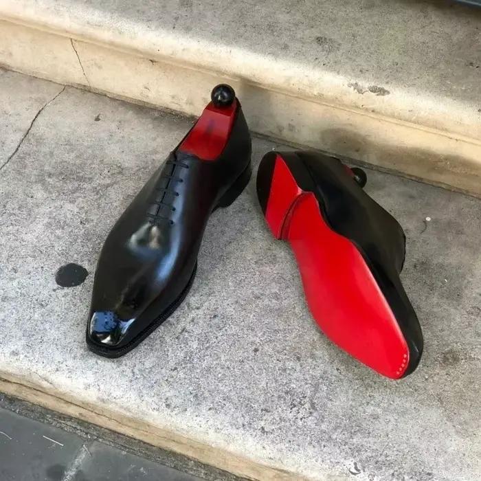 Nouveau Chaussures richelieu à semelle rouge hommes d'affaires noirs