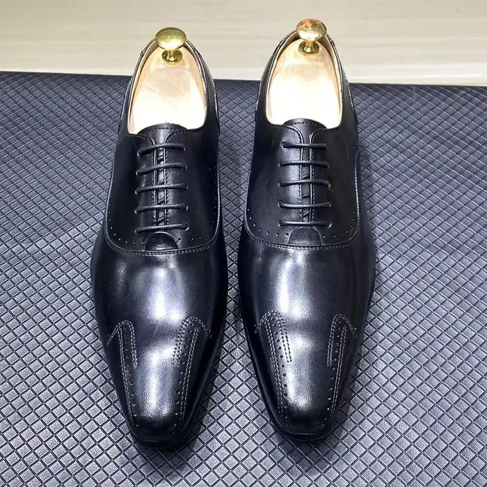 Chaussures en cuir véritable à lacets pour hommes, chaussures Oxford, robe formelle, Parker pointu, mariage, bureau, affaires, luxe, hiver