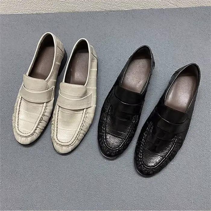 Nouveau français rétro talon plat anguille cuir pur cousu à la main en cuir véritable semelle femmes Lefu chaussures une étape confort décontracté unique Sho