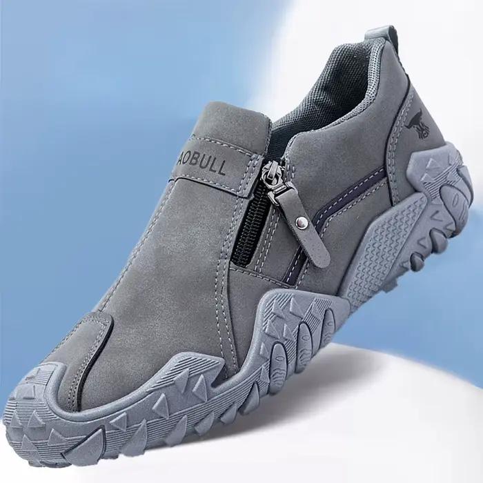 Chaussures décontractées pour hommes avec fermeture éclair latérale, semelle souple antidérapante, confort tout au long de la journée, cuir patchwork, pour homme, polyvalent, confortable, élégant, facile à enfiler, résistant à l'usure, pour les quatre saisons
